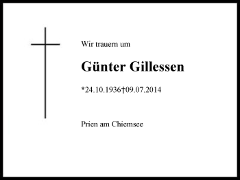 Traueranzeige von Günter Gillessen von Region Chiemgau